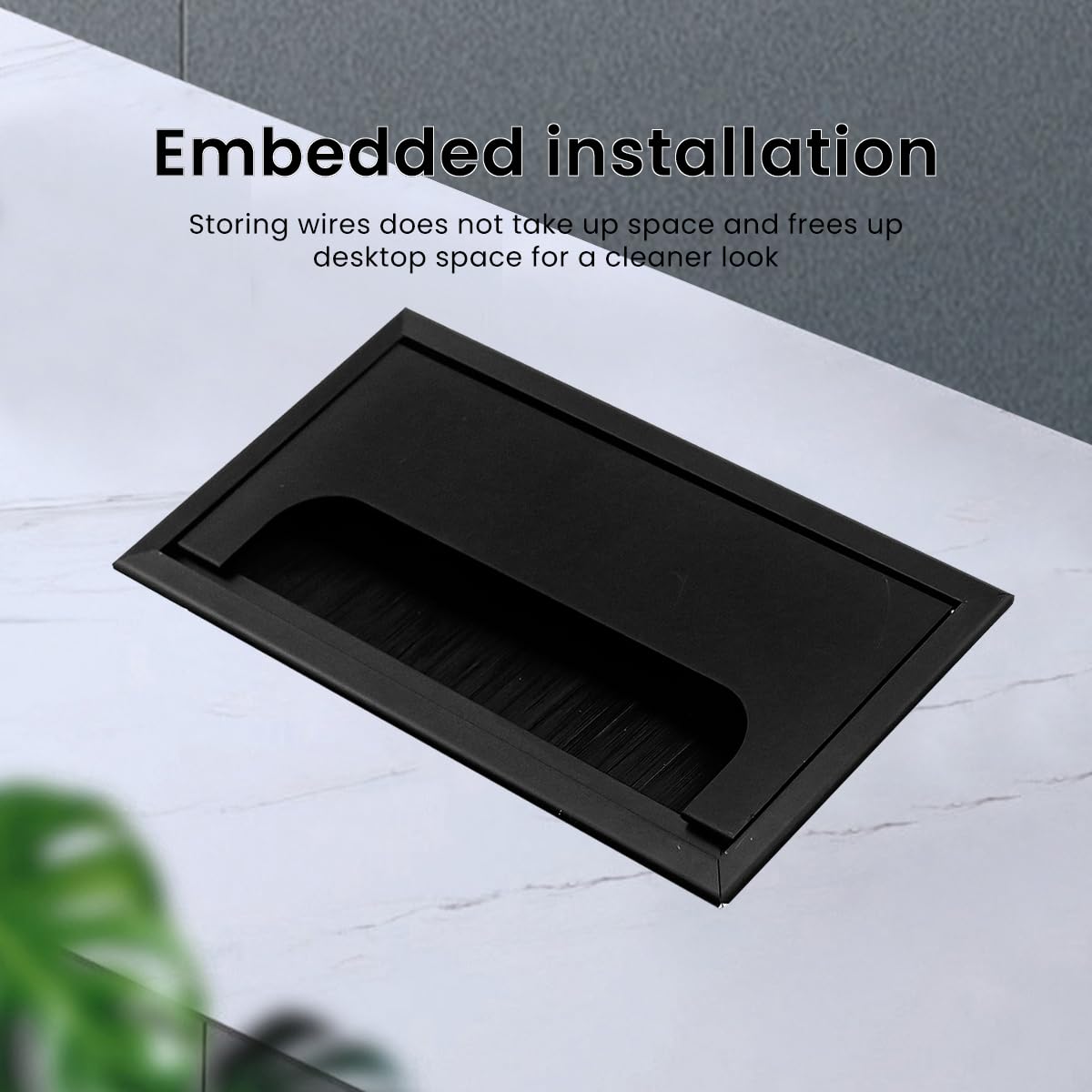 ZIBUYU Rectangular Wire Cable Hole Cover for Office Desk 80x160mm with Dust‑Proof Brush