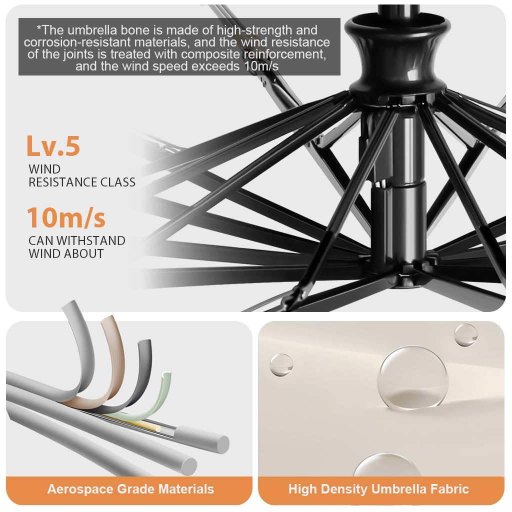 PALAY Umbrella for Sun Protection with 12 Fiberglass Ribs and Clear Handle | Beige Travel Use