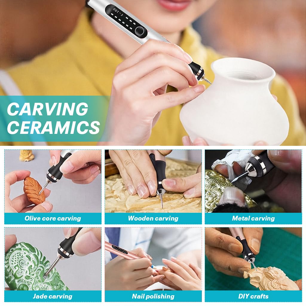 Serplex Electric Engraving Pen for DIY Crafts with 37 Bits and 3 Speed 18000 RPM Control | USB Rechargeable Rotary Tool