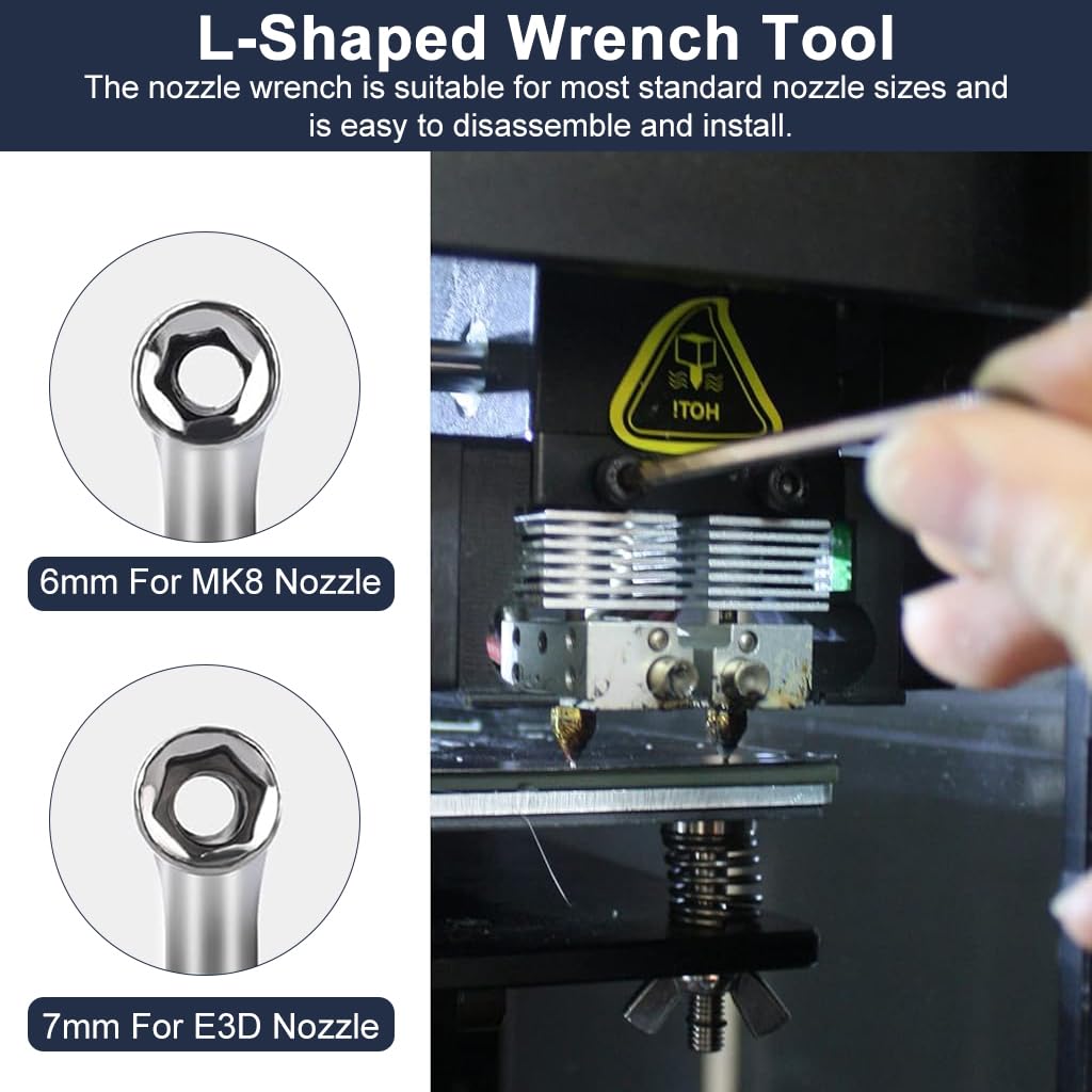 Serplex® 26-Piece 3D Printer Nozzle Wrench Maintenance Kit 3D Printer Nozzle Cleaning Tool Set Includes 20 Cleaning Pins with Storage Box, 2 Tweezers, 2 Copper Wire Brushes, 2 L-Shaped Wrench Tools