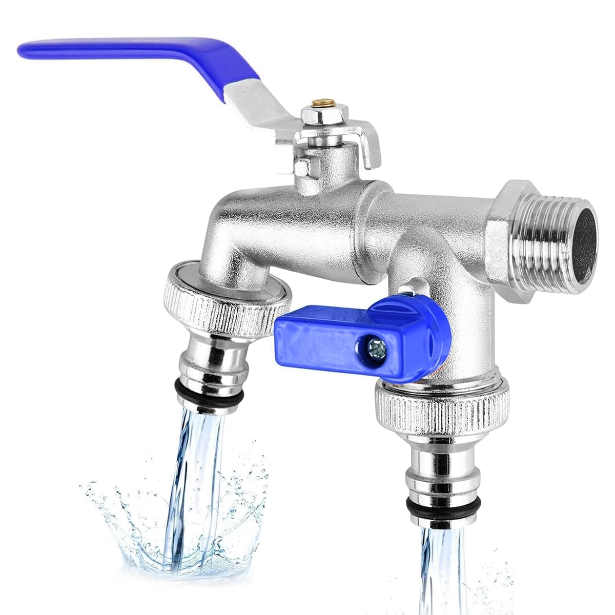 HASTHIP Double Valve Water Tap for Garden Use with 1/2 inch Connection and Dual Outlet Control