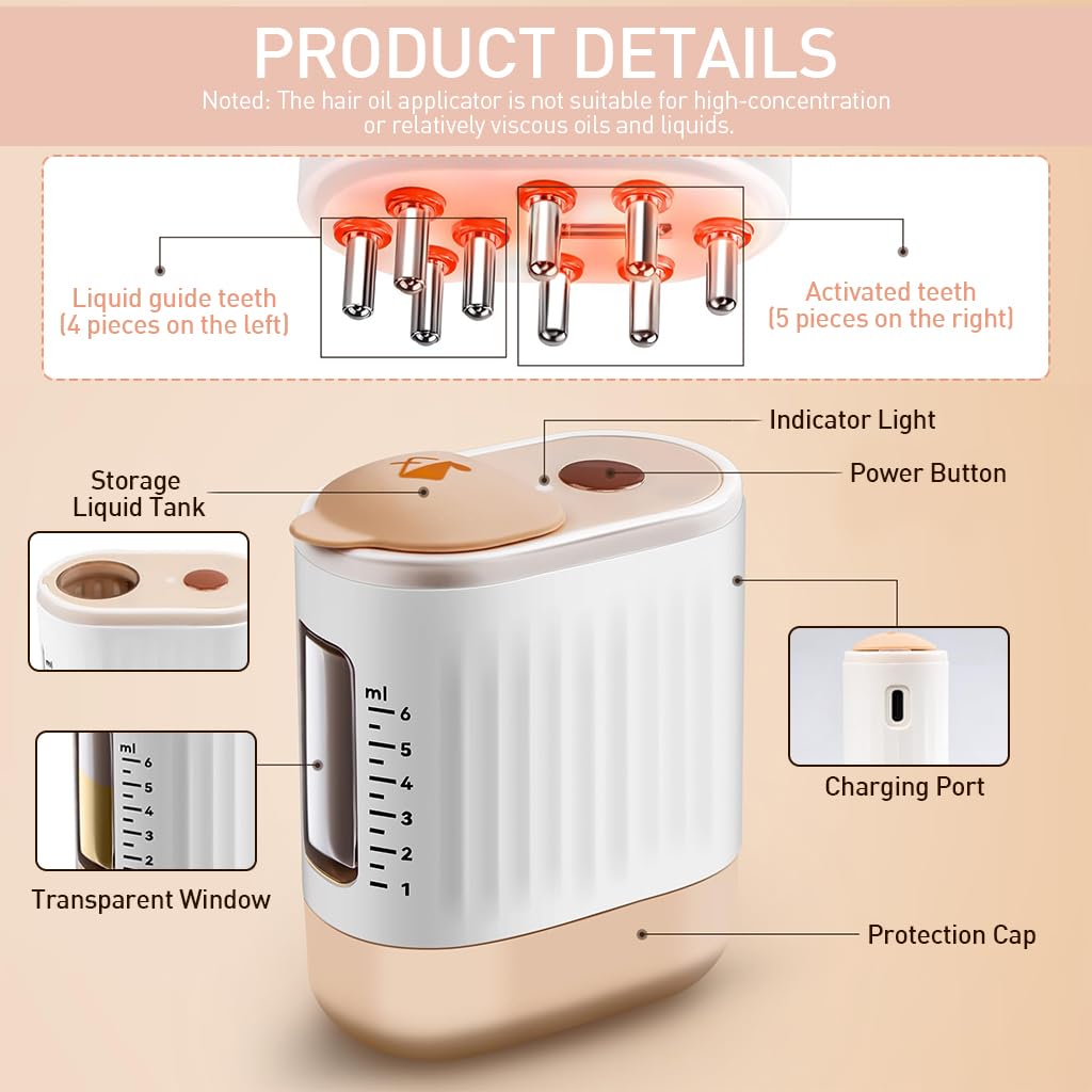 ZIBUYU Electric Scalp Massager Hair Oil Applicator with 6ml Tank and Red Light EMS | Travel Use