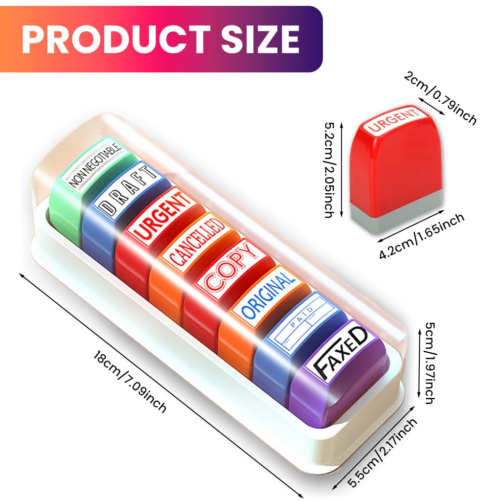 OFIFO Office Stamps Set for School and Office with 8 Color-Coded Pre-Inked Labels | Compact Storage Case
