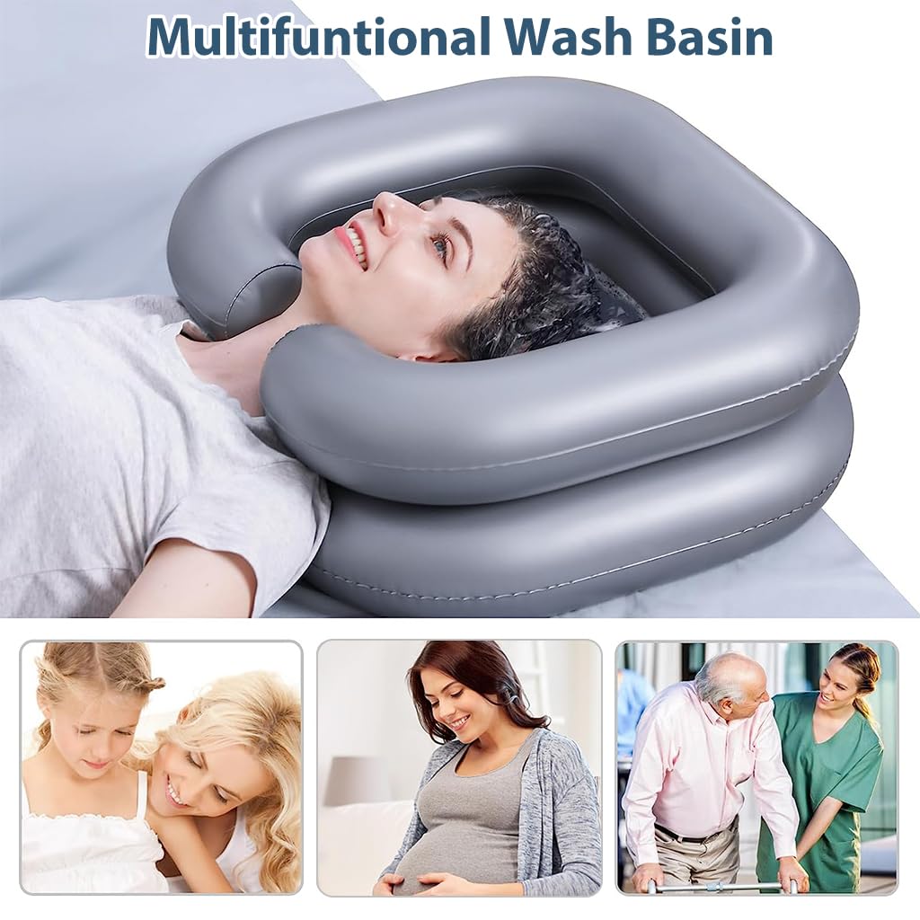 PALAY Inflatable Washing Hair Basin, Portable Hair Washing Tray for Elderly, Disabled, Pregnant, Injured, Bedridden and Handicap, Hair Washing Sink with Drain Tube Use, Pink
