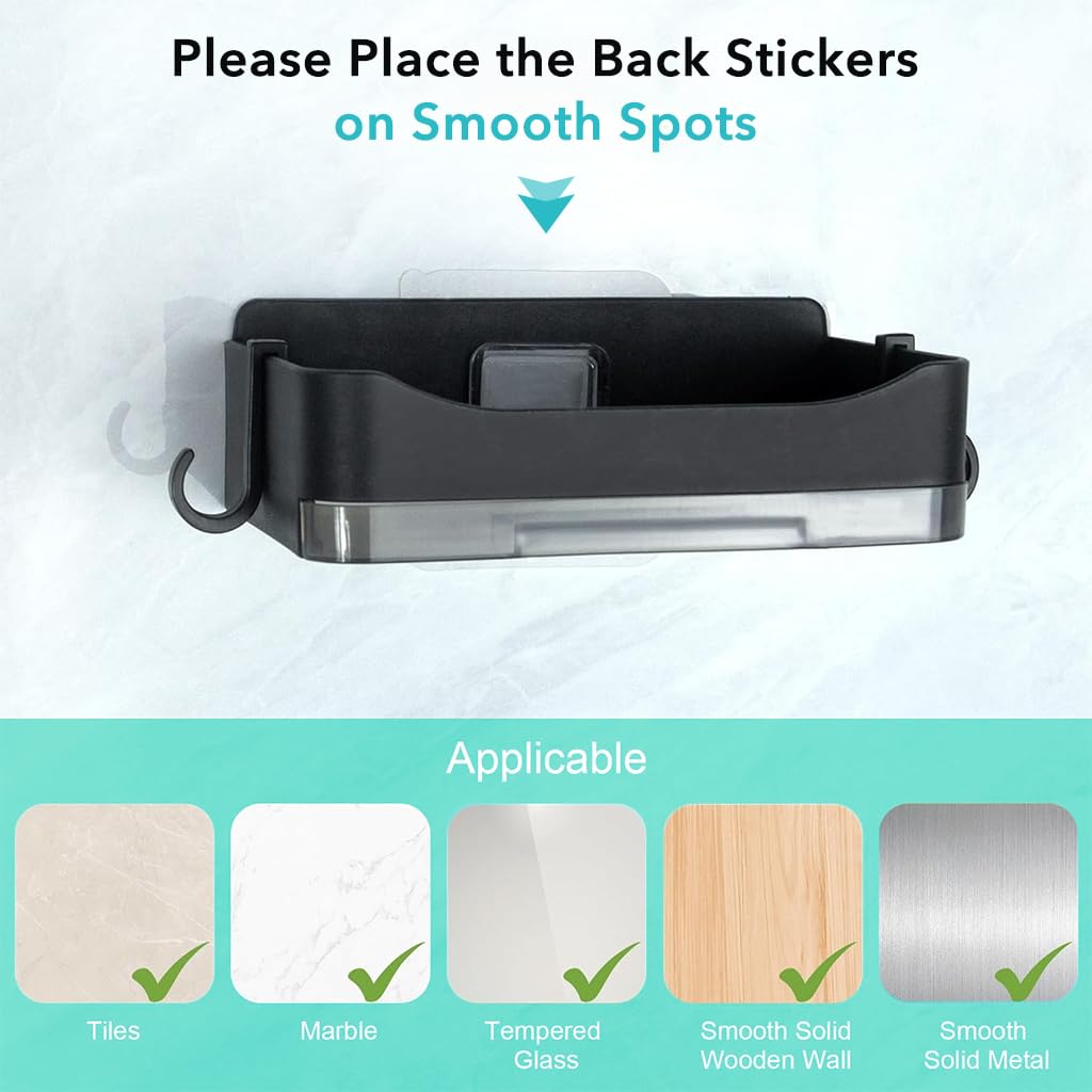 Supvox Soap Holder for Bathroom with 2 Pcs Adhesive Mount and Removable Drain Tray | Black