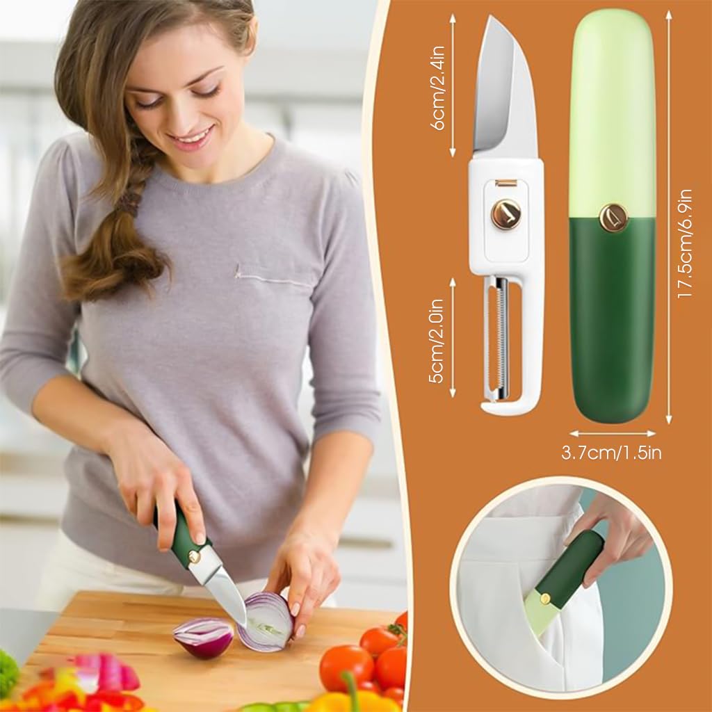 ZIBUYU Folding Knife Peeler for Vegetables and Fruits with Dual Head Design | 17.5cm Stainless Steel Cutter