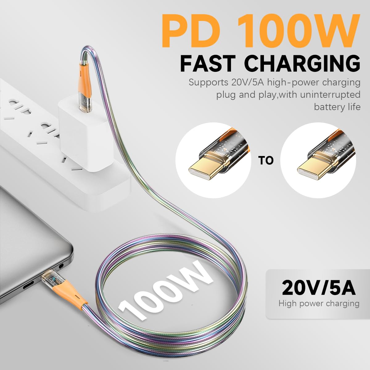 Verilux USB C Cable 240W 3 in 1 5.9ft for Fast Charging featuring 180° Magnetic Connector | 480Mbps Data Transfer
