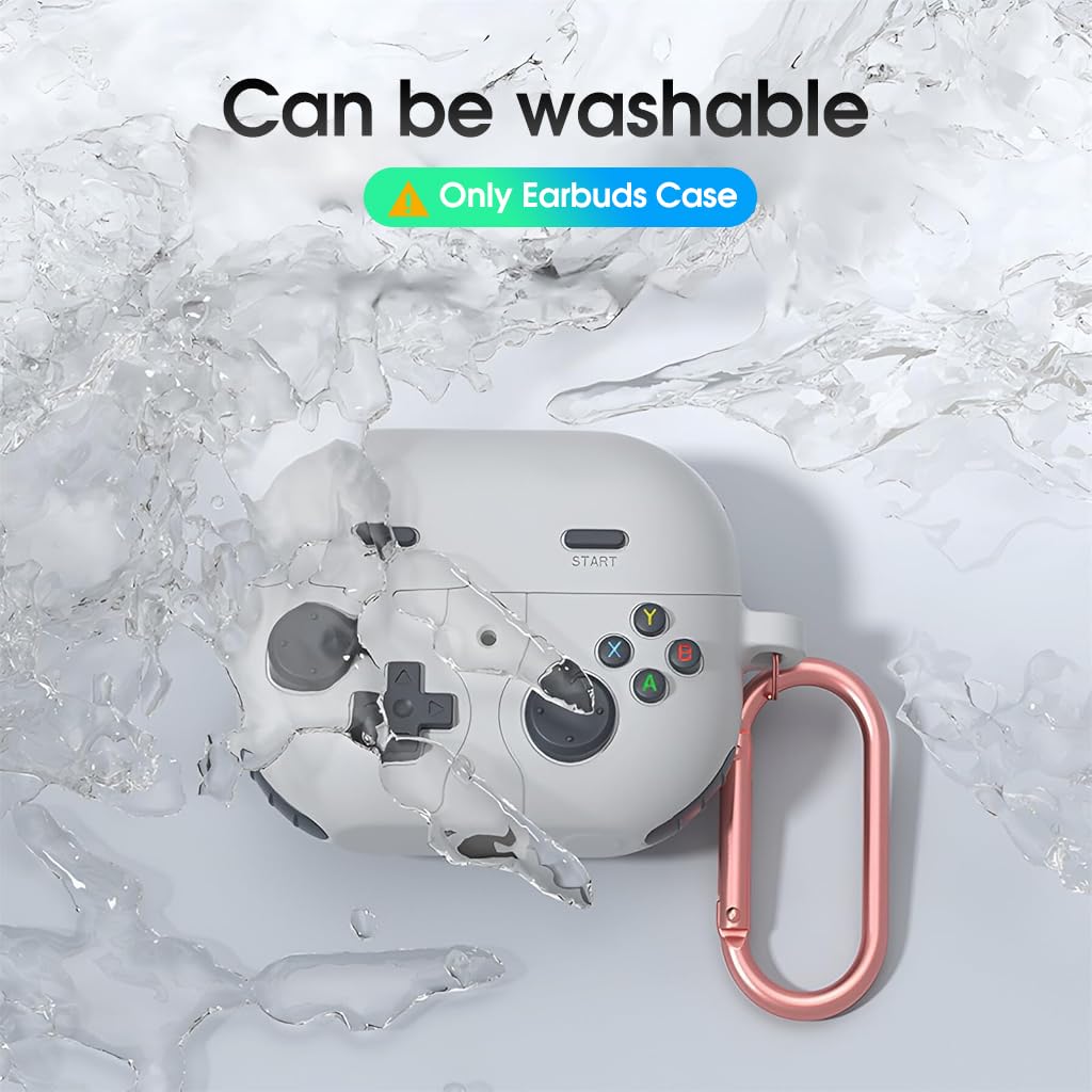 ZORBES Earbuds Case Cover for Samsung Galaxy Buds 3 with Carabiner featuring Retro Gaming Design | Grey Silicone Protective Skin