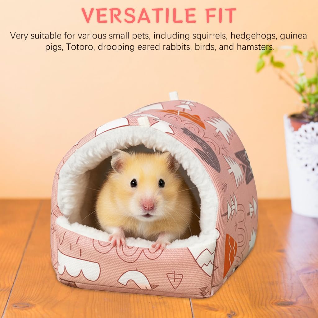 Qpets Small Pet Winter Plush Hiding House for Birds and Hamsters 19x18cm with 2 Metal Chains