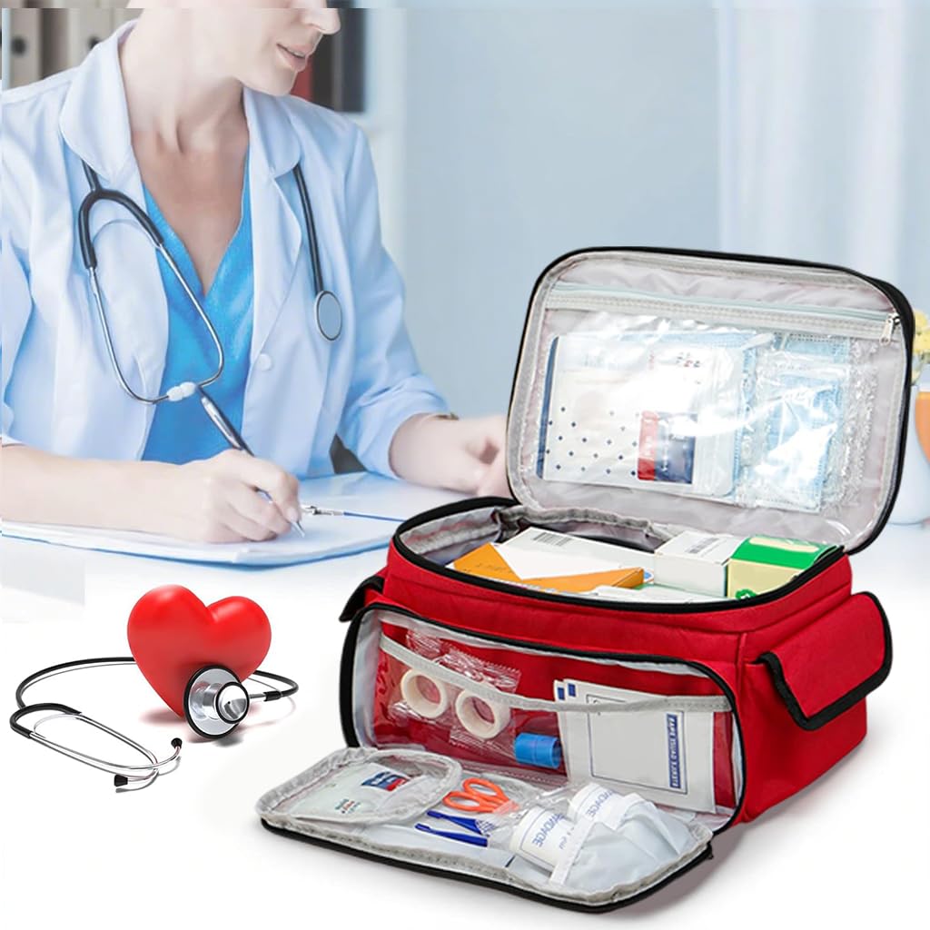 HANNEA Travel Medicine Organizer for Home Car and Office 29x18x16cm with Dual Zipper | Waterproof Oxford Cloth First Aid Bag