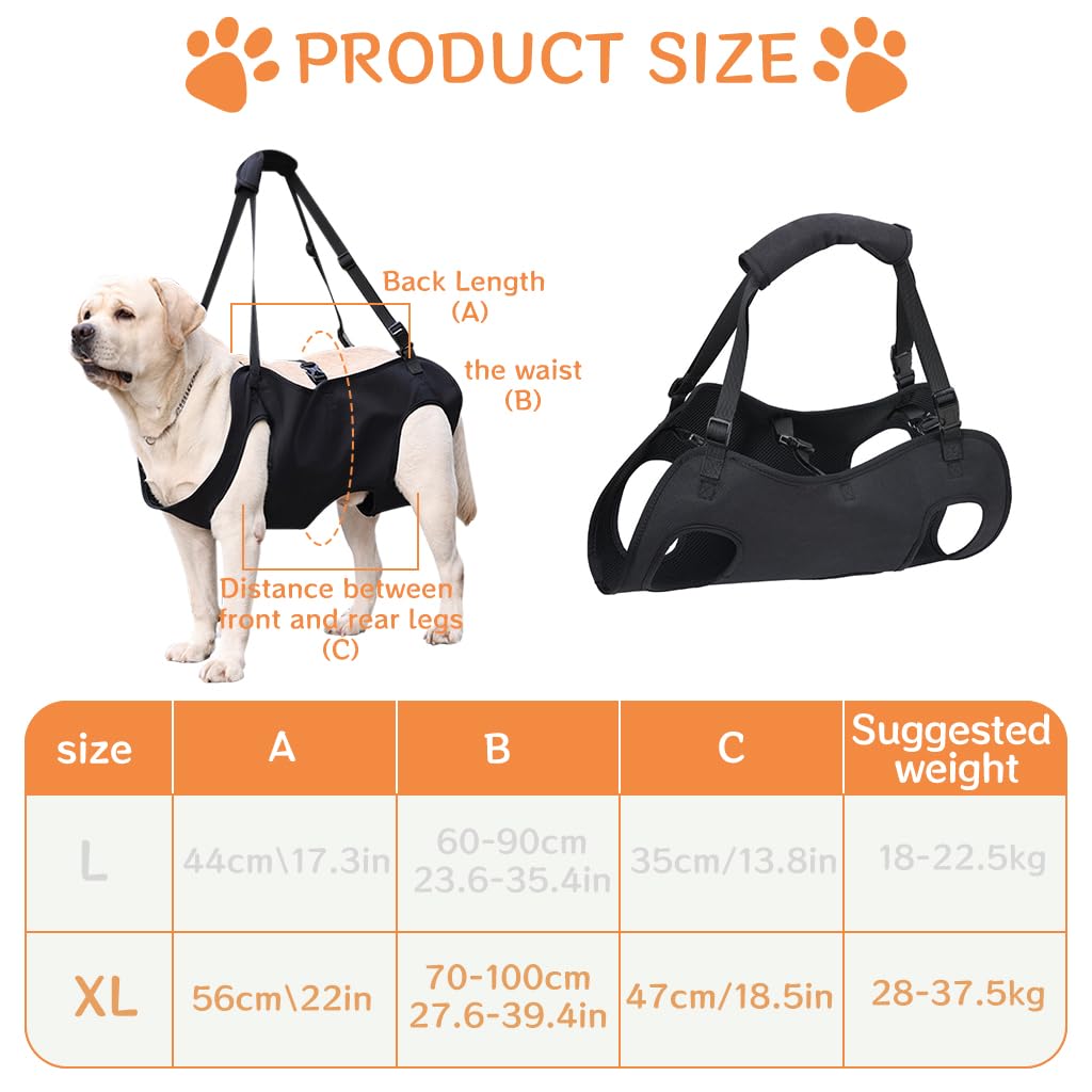 Qpets Dog Lift Harness, Walking Assistant Lifting Harness Dog Walking Support, Adjustable Length and Size Dog Walking Assistant Harness for Aging Dog, Disabled, Injured Dog (XL)