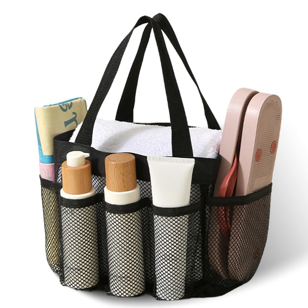 Zibuyu Shower Caddy Storage Bag for Beach Gym and Swimming with Multi Pockets 33x24x24cm Mesh Black