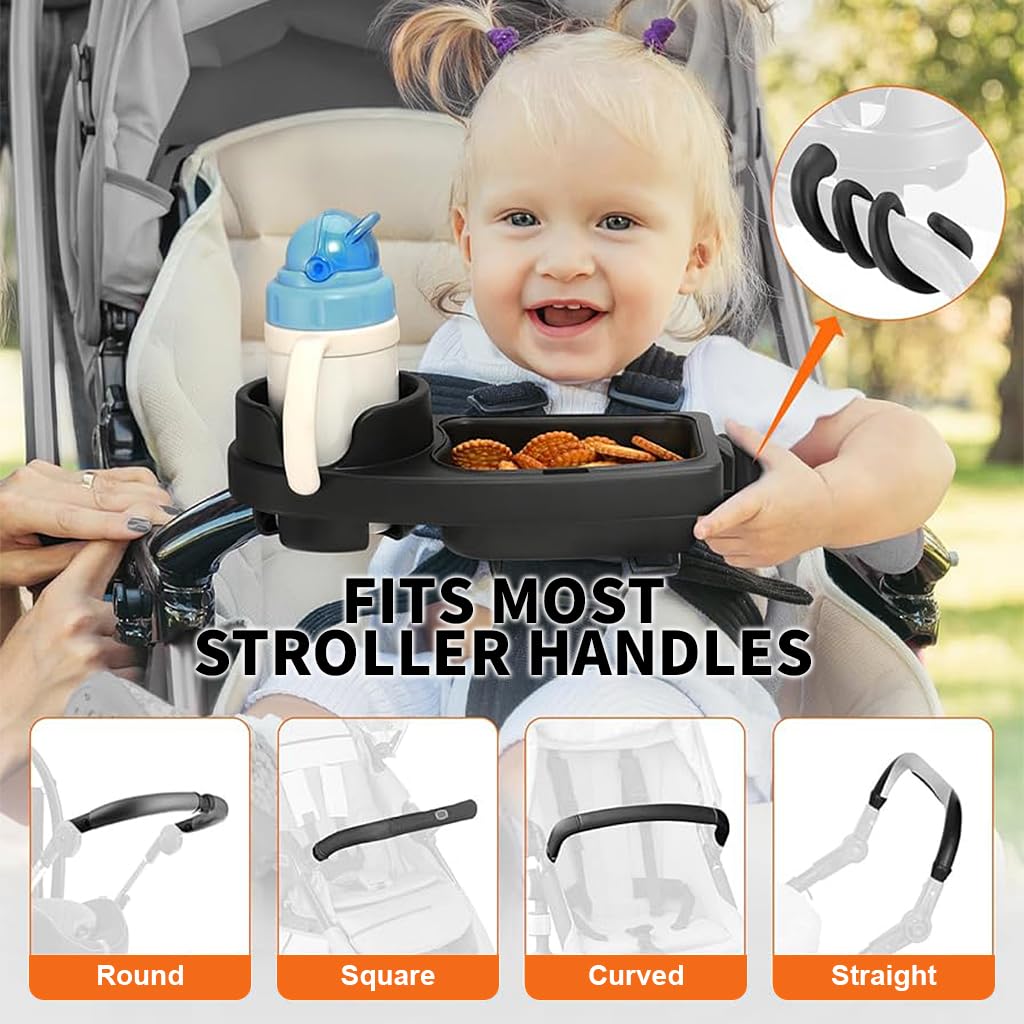 ZIBUYU Universal Stroller Snack Tray with 3 in 1 Cup and Phone Holder | 29×12.8×10.6 cm Adjustable ABS Food Tray