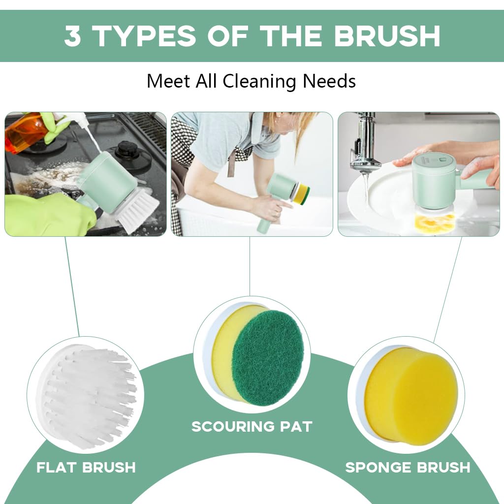 Serplex Electric Cleaning Brush for Kitchen and Bathroom with 2 Speeds and 120 min Runtime | Featuring Folding Handle and 3 Replaceable Brush Heads