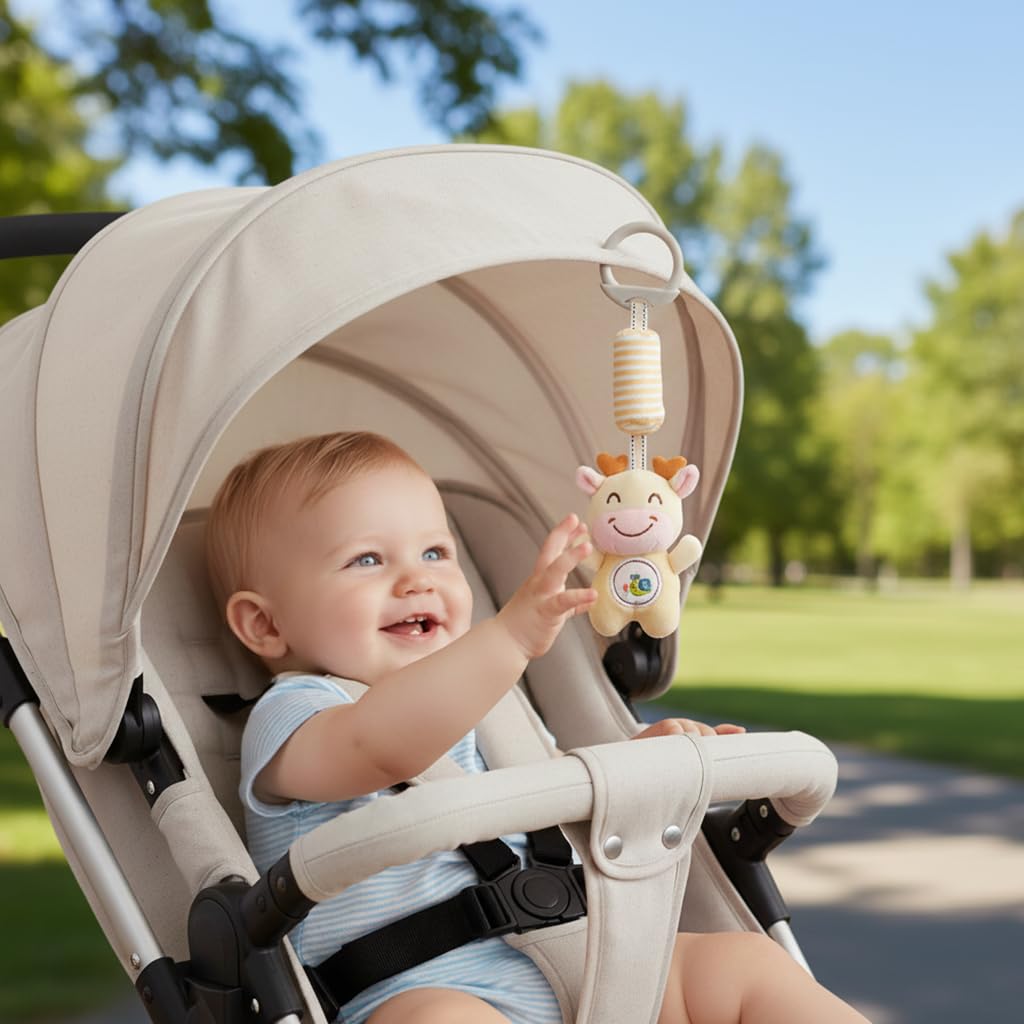 SNOWIE SOFT Baby Toys for 6 to 12 Months featuring Plush Deer Rattle with Open Ring Clasp