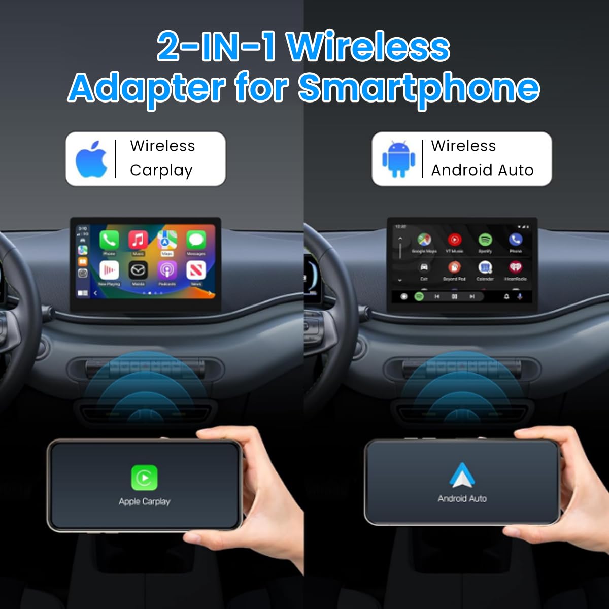 zitronix Dual Mold 2 in 1 WiFi Wireless Convertor for CarPlay and Android Auto featuring Dual Band 2.4GHz and 5GHz Connectivity | Plug and Play Adapter
