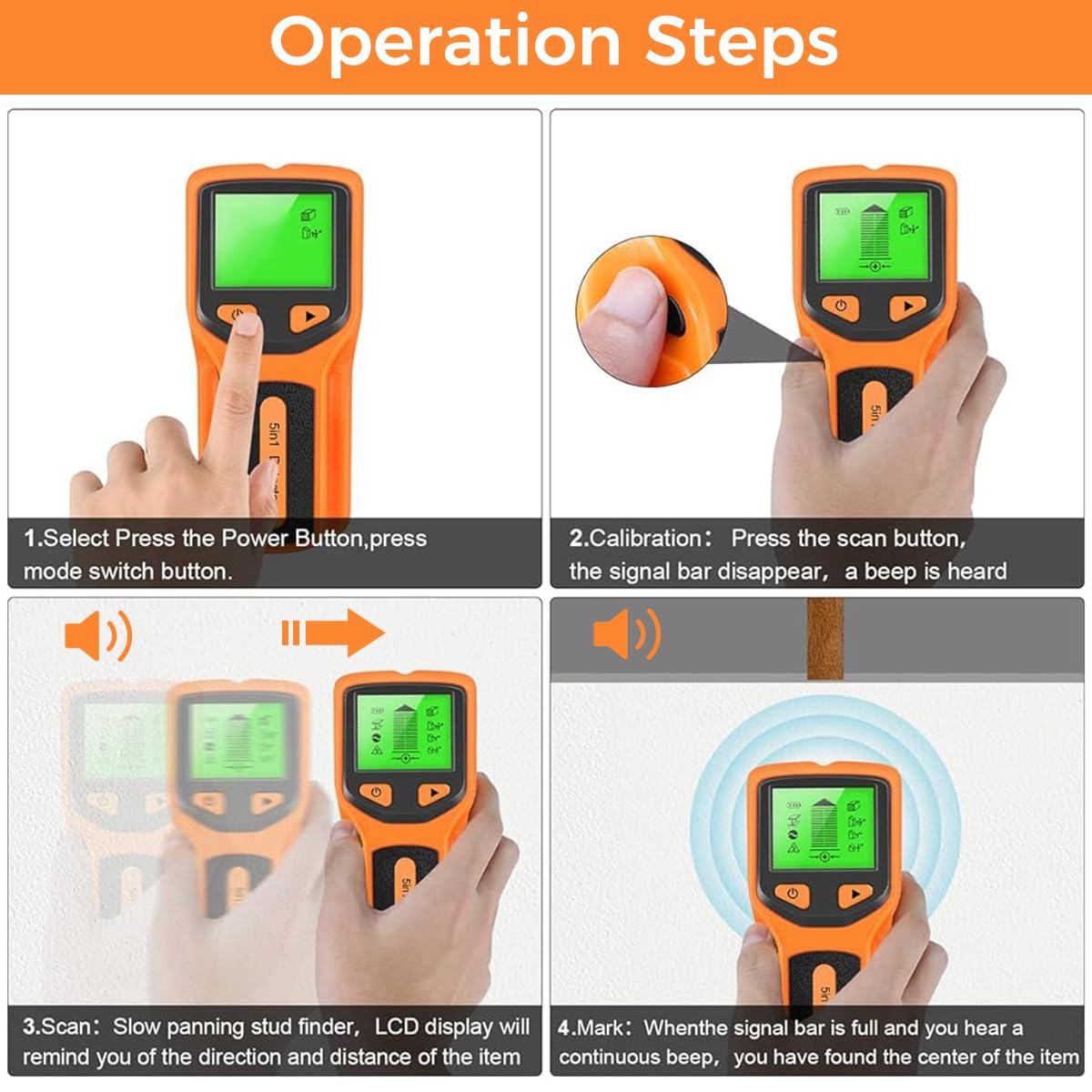 Serplex® Stud Finder Wall Scanner with 5 Detection Modes, High Precision, Auto Calibration, LCD Display, Ideal for Detecting Wood, Metal, AC Wires  for Home Renovation and DIY Projects