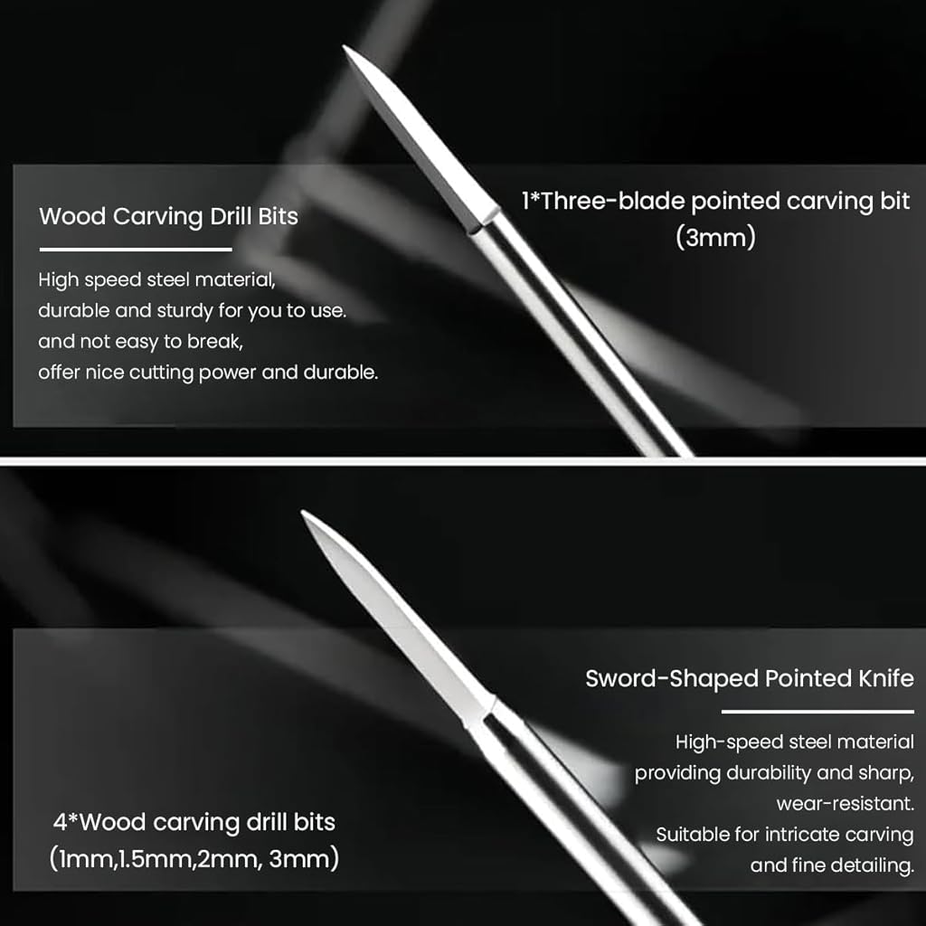 HASTHIP® Wood Carving Drill Bit Set for Rotary Tool, 11pcs HSS & Stainless Steel Engraving Bits, 1/8