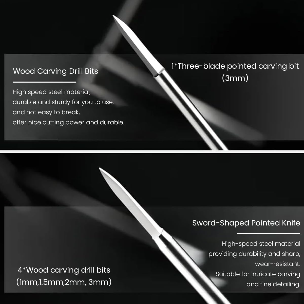 Serplex Carving Bits Set for Rotary Tool featuring 6PCS 2.35mm Shank Stainless Steel Tips