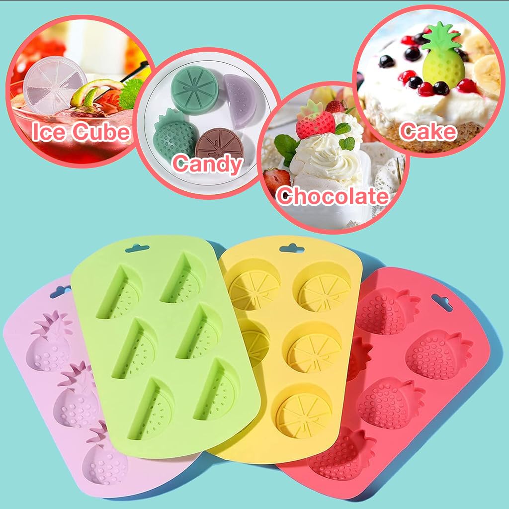 HASTHIP® Fruit Molds 4Pcs Food-Grade Silicone Molds with Dripper Fruit Shape Kitchen Molds Baking Tool 6-Grid Kitchen Molds for Chocolate, Candy, Mousse, Ice Cube & Jelly