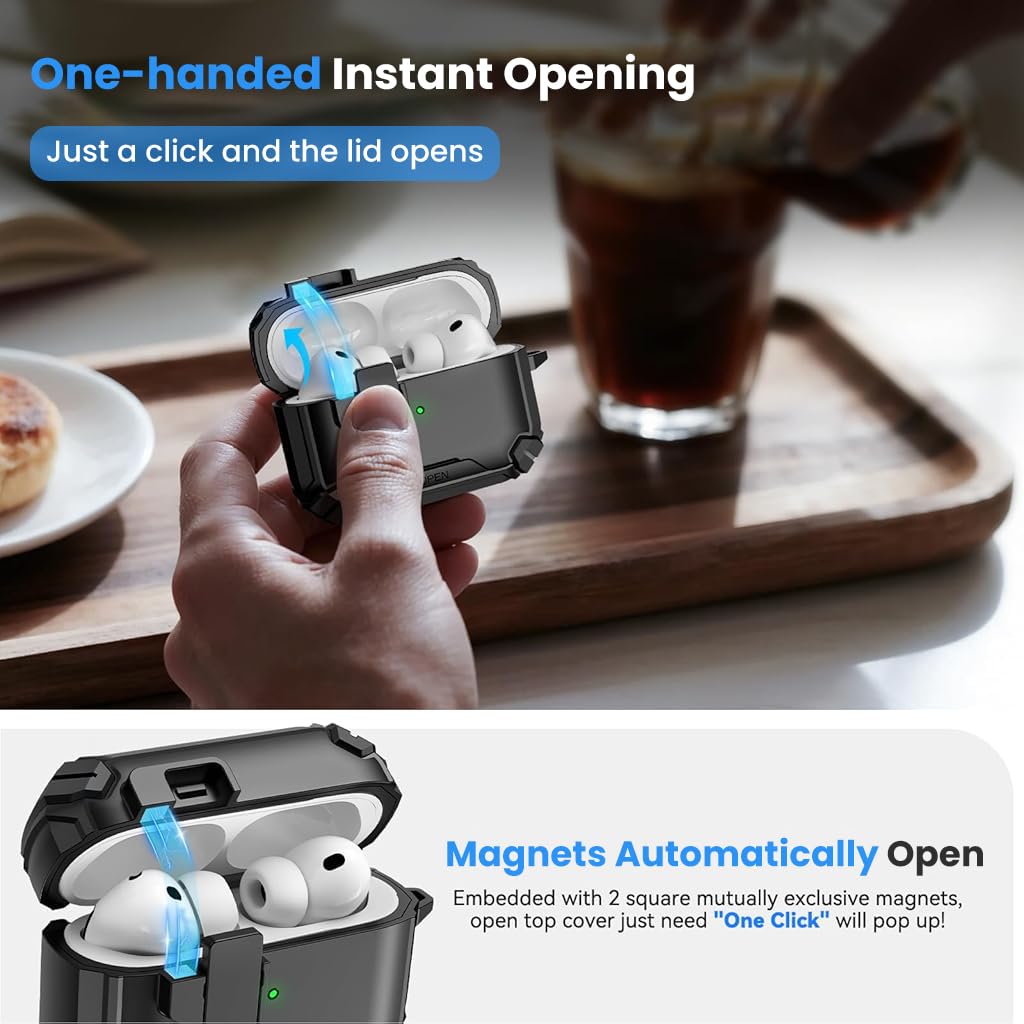 ZORBES AirPods Pro 3 Case with Magnetic Lock and Built‑In Desk Phone Bracket | TPU and PC Cover