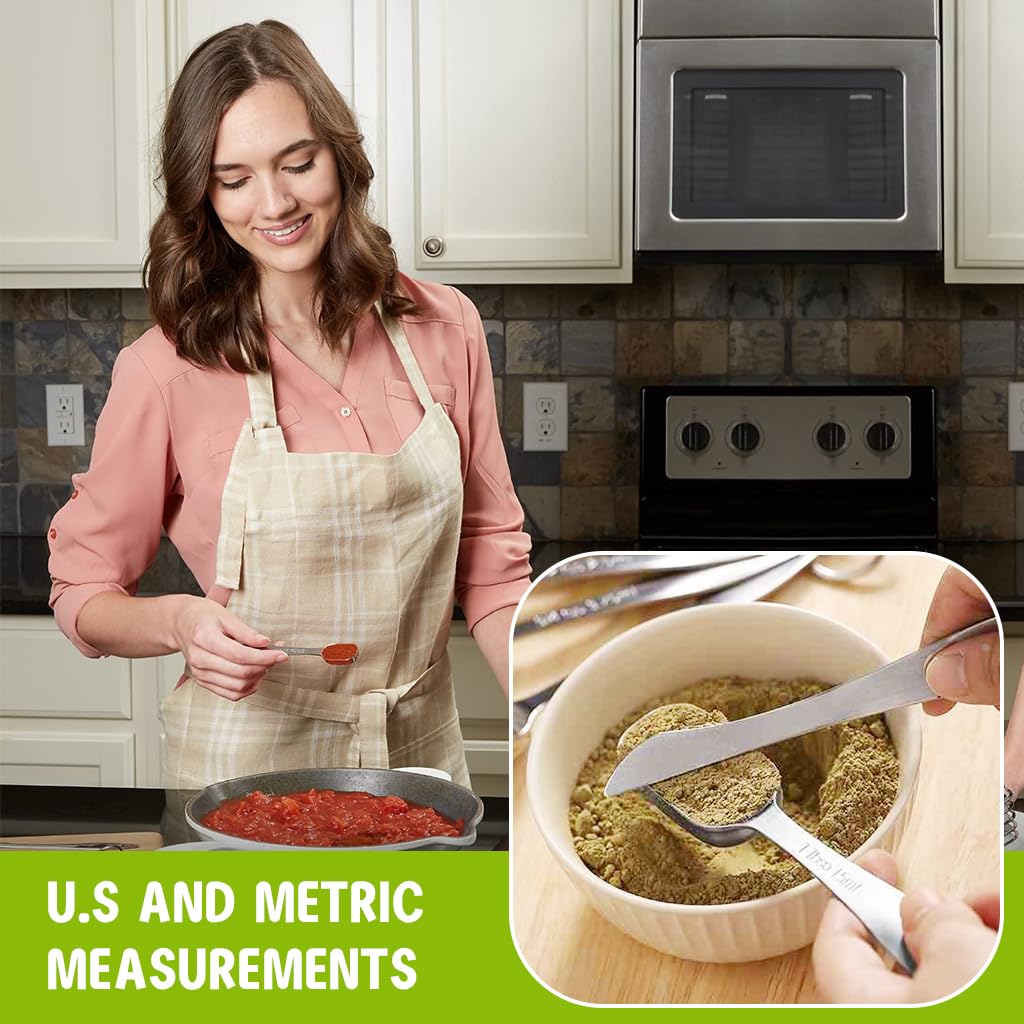 HASTHIP Measuring Spoon Set for Baking with Leveler and Stackable Ring | 7 Stainless Steel Spoons