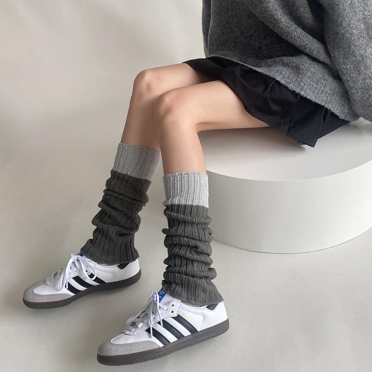 Venzina Leg Warmers for Women featuring Stretchy Knit Design in Grey | Retro Style Boot Socks
