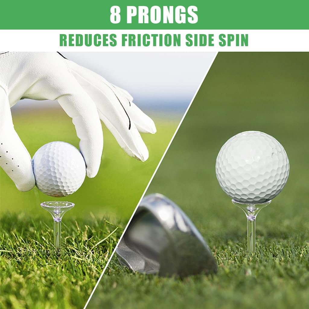 Proberos Golf Tees for Drivers featuring 8 Prong Design and 3.26 in Transparent Plastic | 20 Pcs