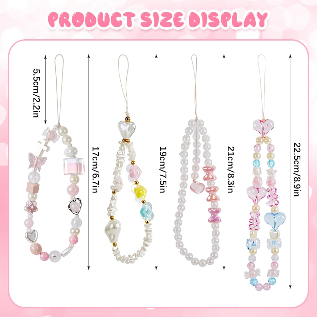 ZORBES Beaded Phone Lanyard for Girls and Women with Acrylic Butterfly and Heart Charms | 4Pcs Colorful Wrist Strap Accessory
