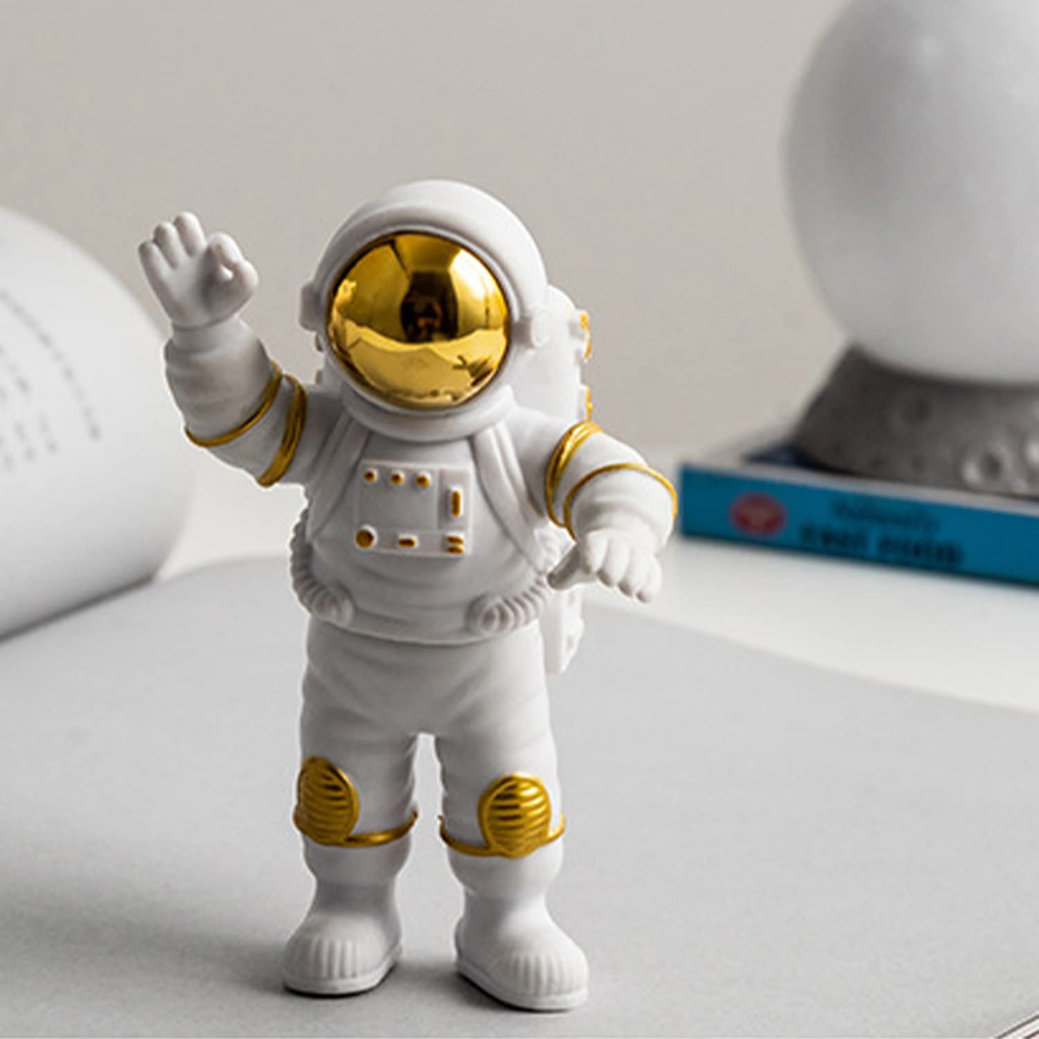 ELEPHANTBOAT Astronaut Desk Figurine Set for Office Decor with 3 Pcs PVC Spacemen | White Mini Ornaments for Home and Study Table
