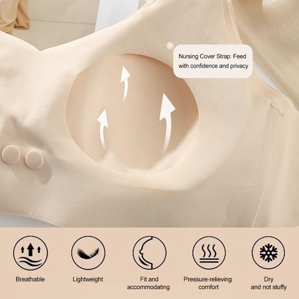 SANNIDHI Nursing Bra for Breastfeeding with Front Opening Clasps and Soft Seamless Support | Beige 2XL