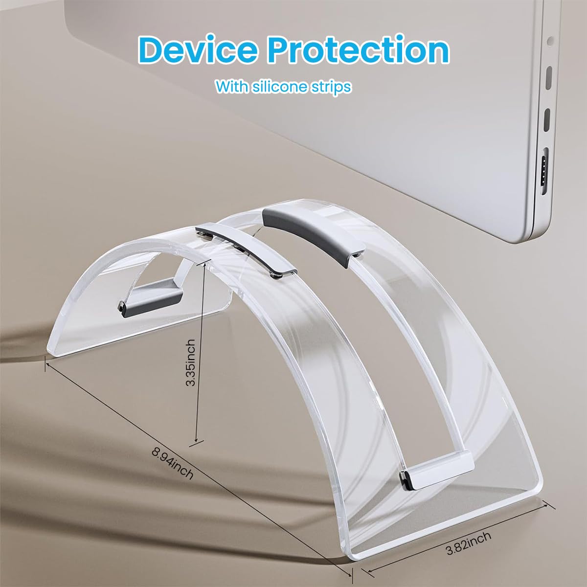 Zeitel Vertical Laptop Stand for Desk with Dual Silicone Grips and Clear Acrylic Build for 16 Inch Devices