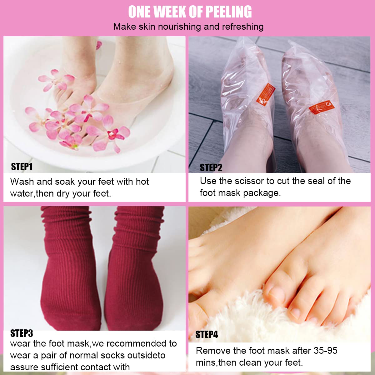 ZIBUYU Rose Exfoliating Foot Peel Mask for Dead Skin Removal with Natural Essence 2 Pairs