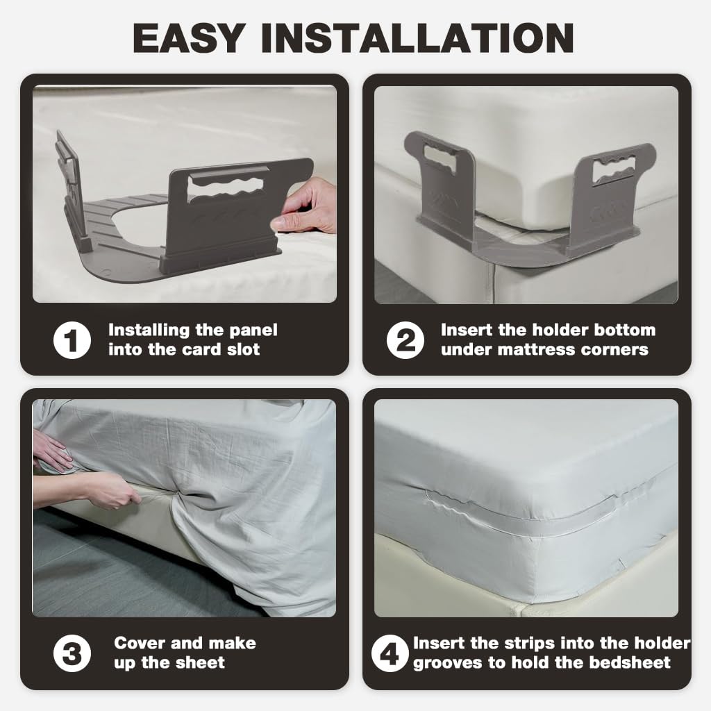 HASTHIP Fitted Sheet Fasteners Set with Elastic Straps and Metal Clips Pack of 4 | Adjustable Universal Holders for Twin to King Mattresses