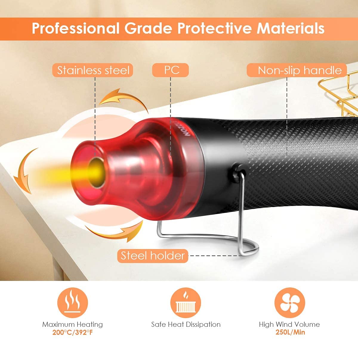 HASTHIP Handheld Hot Air Gun for DIY Crafts featuring 200°C Rapid Heating | ABS and Stainless Steel Build