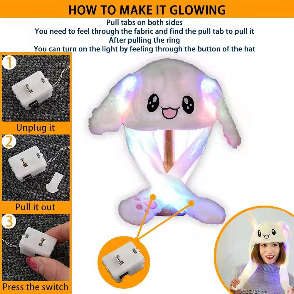 PATPAT Glowing Cute Plush Bunny Cap, Rabbit Hat with Moving Ear Bunny Hat Cap for Kids,Birthday Gift