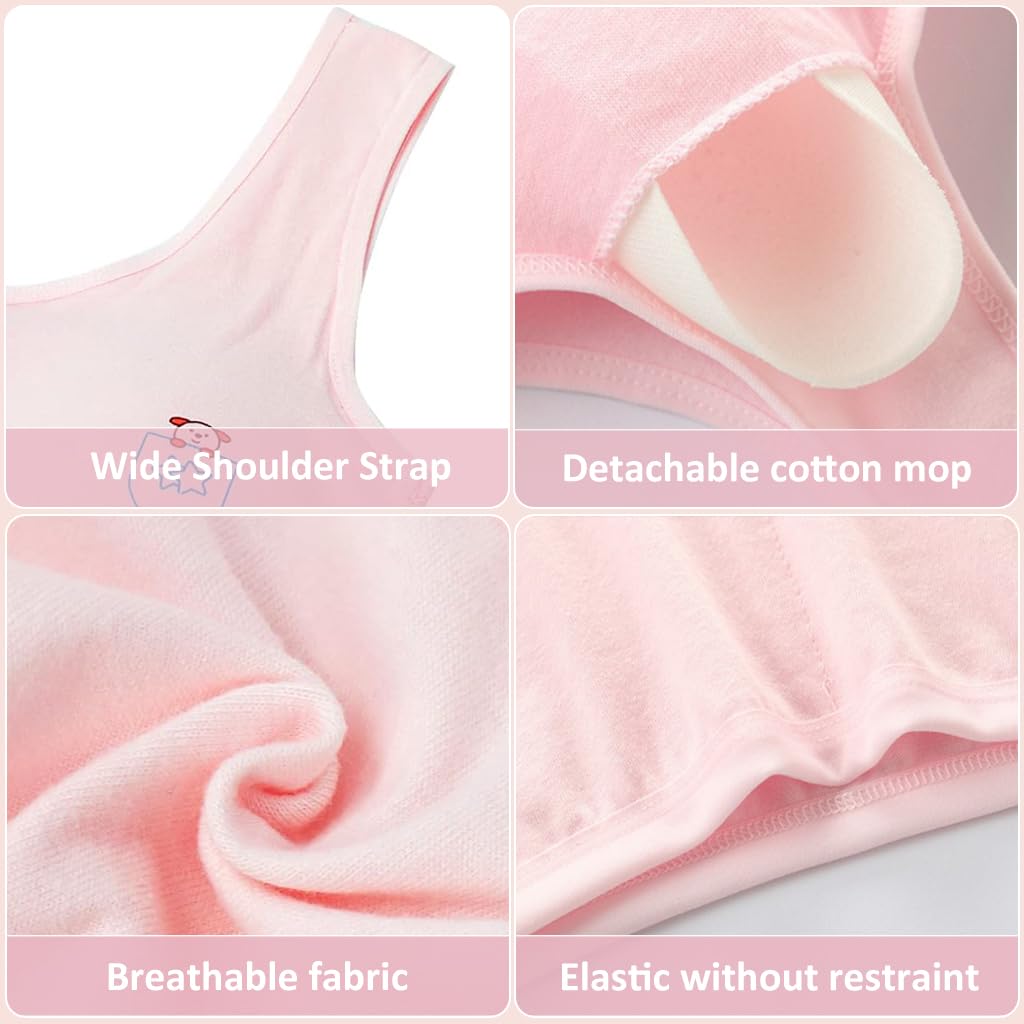 PALAY Training Bras for Teen Girls with Non Wired Support and Cotton Comfort 4 Pack | Seamless Bralettes for Ages 8 14