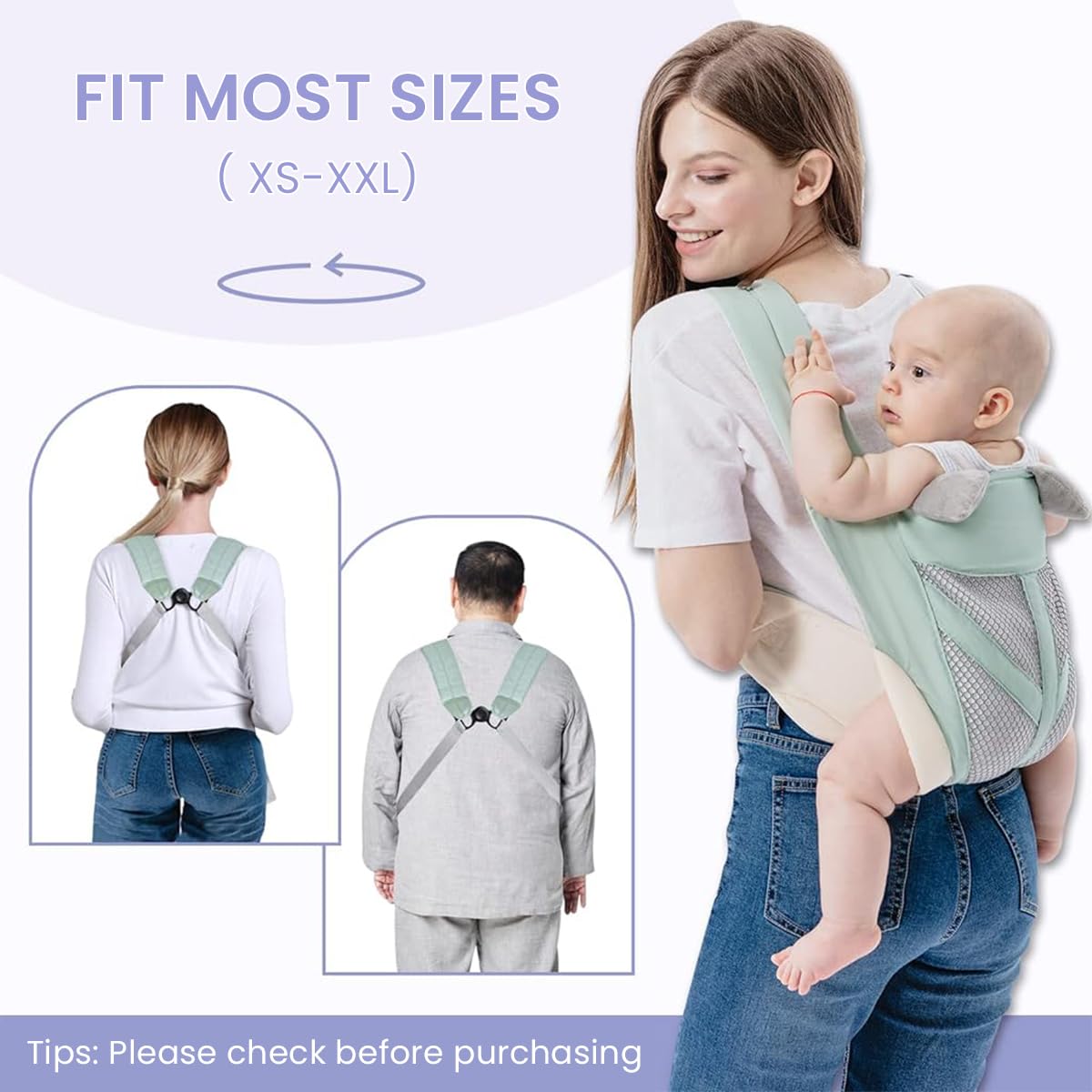 SNOWIE SOFT® Baby Carrier for 8-32lbs 4 in 1 Adjstable Baby Carrier with Lumbar Support Kangaroo Baby Carrier Baby Carrier Face-in /Face-Out Baby Wrap Carrier for Newborns, Infant 0-36 Months