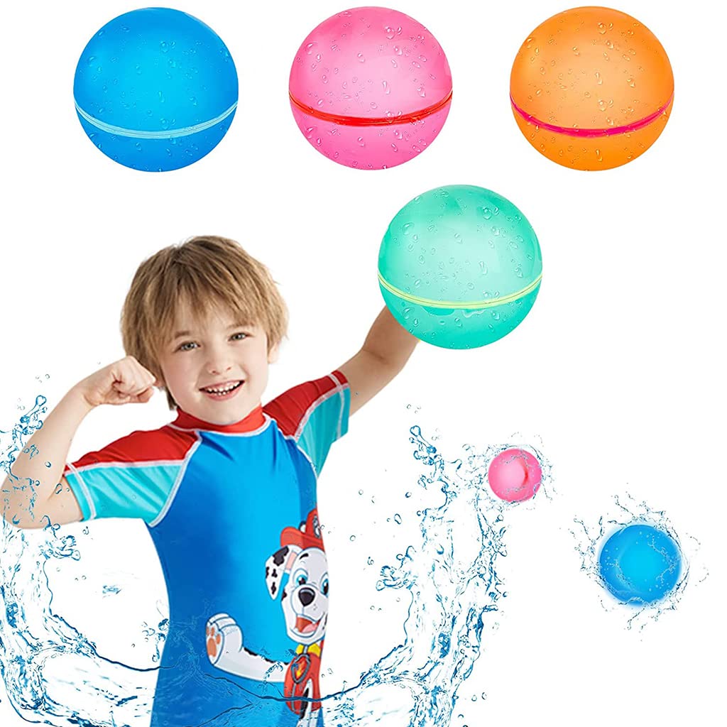 PATPAT Water Balloons for Kids,4Pcs Refillable Splashing Water Toys for Kids Bath Swimming Pool Beach Game Balls Toy, Self Sealing & Refillable Silicone Water Balloons for Outdoor Summer Activities