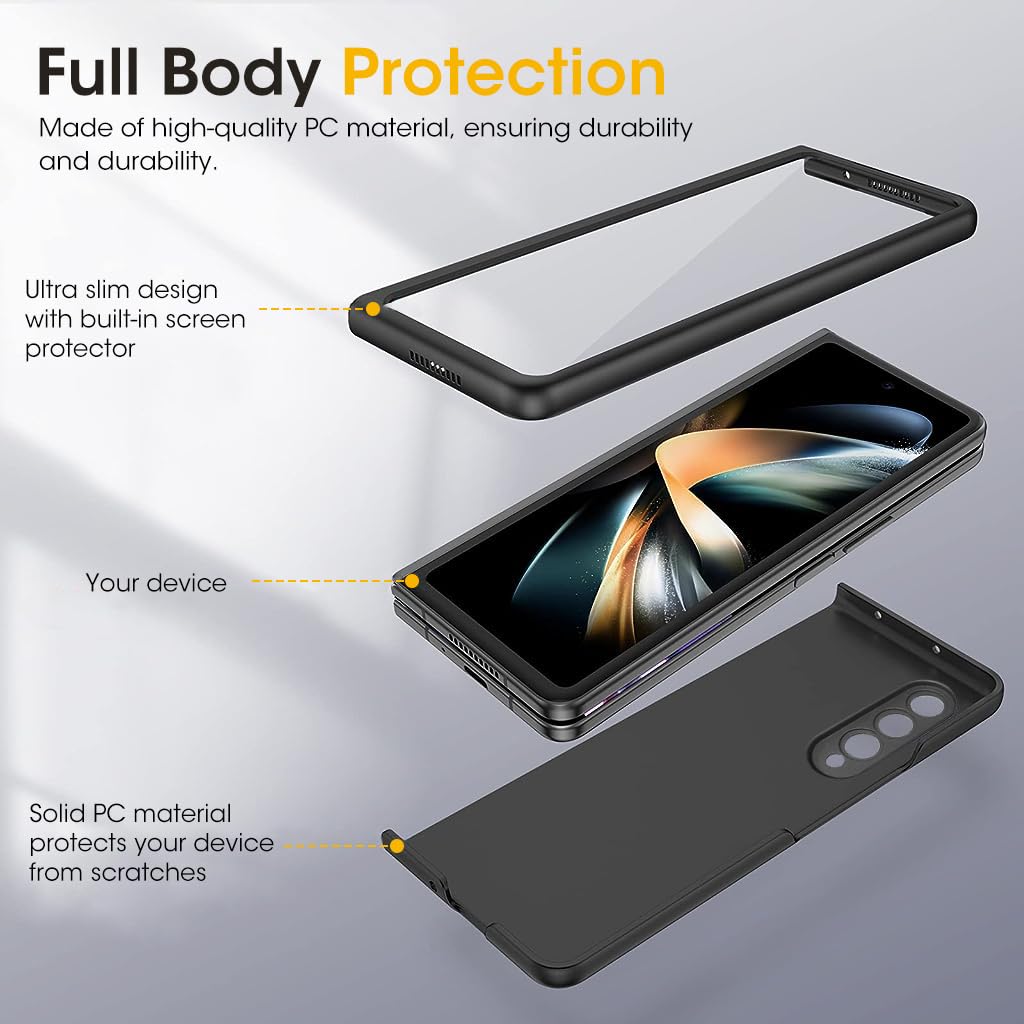 ZORBES Phone Case for Samsung Galaxy Z Fold 4 with Outer Display Protector | Matte Black PC Shockproof Cover