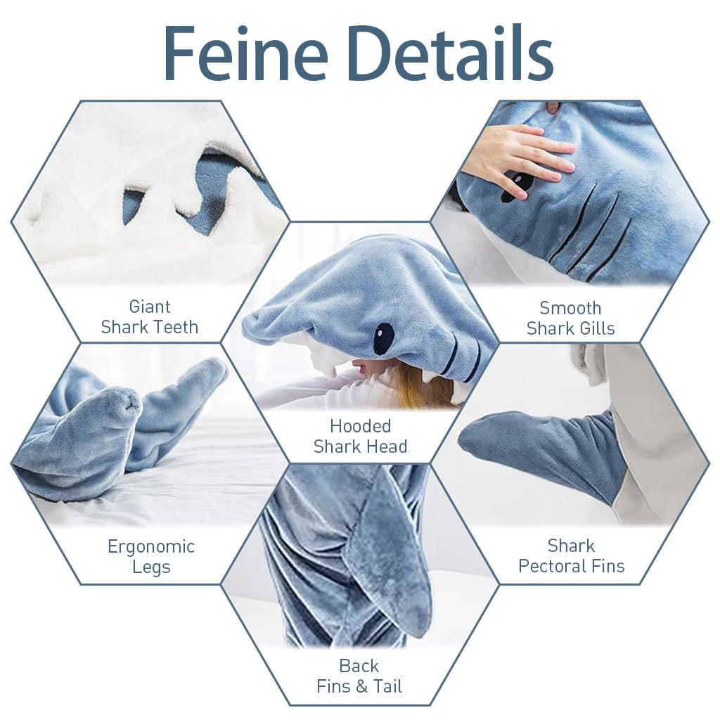 Zibuyu Shark Blanket Bag Pajamas for Adults and Teens with Soft Flannel Fabric | Cozy Wearable Sleeping Bag Costume