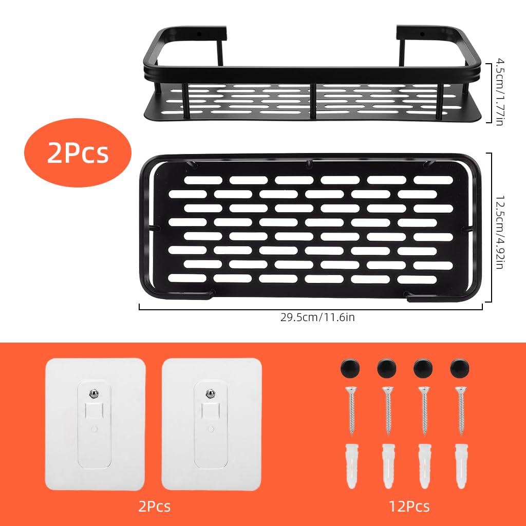Zibuyu Bathroom Shelf for Wall with Self Adhesive Mount and Quick Drain Aluminum Rack 30.5x13x5.5cm | 2 Pcs Space Saving Storage