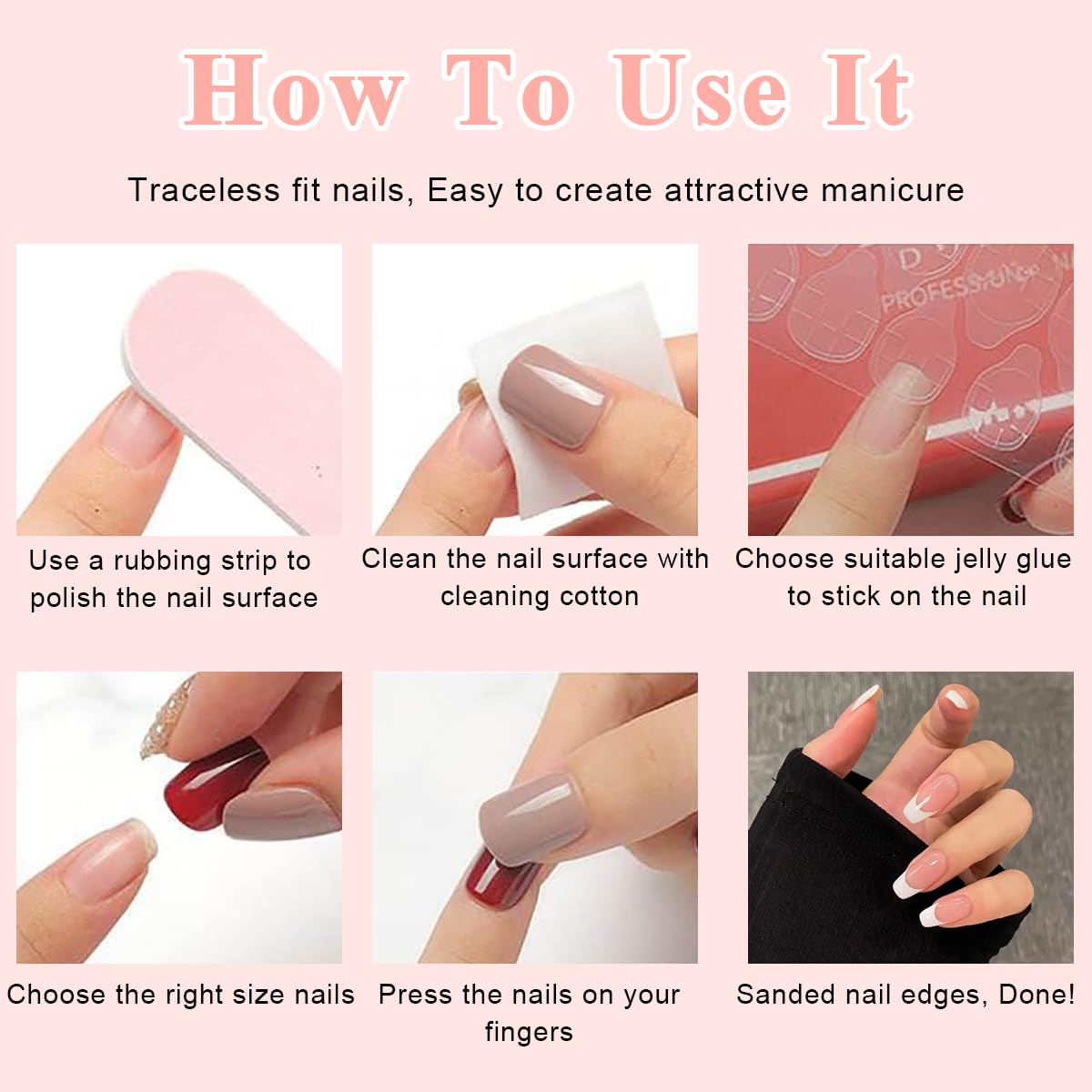 MAYCREATE Press on Nails for Women with 24Pcs Short Square Pink French Tips | Floral Design