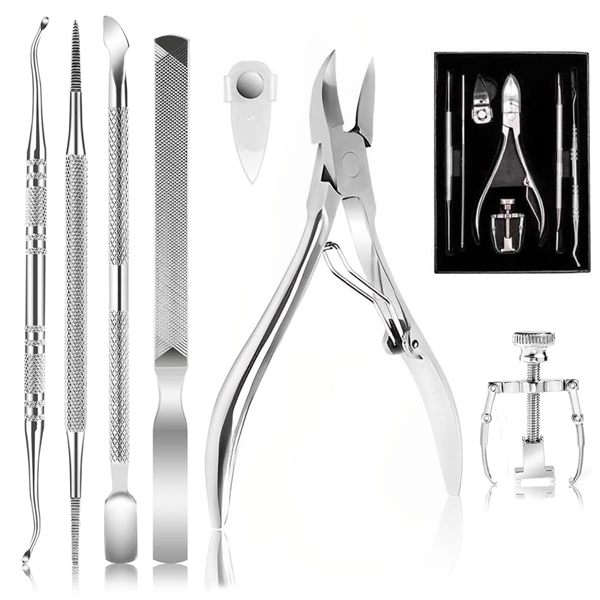 MAYCREATE Nail Clipper Set for Ingrown and Thick Nails with Arch Blade | 7 Pcs Stainless Steel Kit