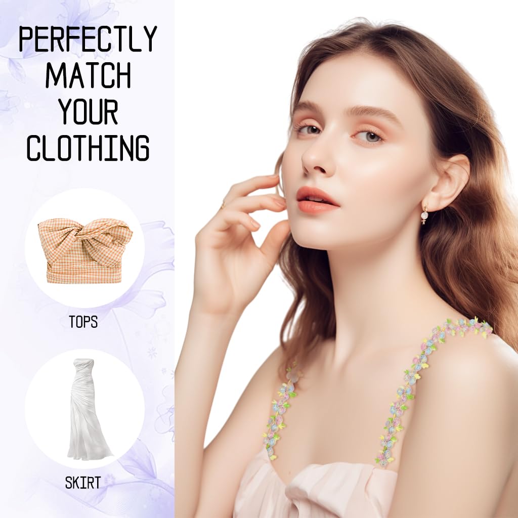 SANNIDHI Bra Straps for Women featuring 1.8cm Adjustable Stretch Design | 2 Pairs Embroidered Floral Replacement for Off Shoulder Dresses