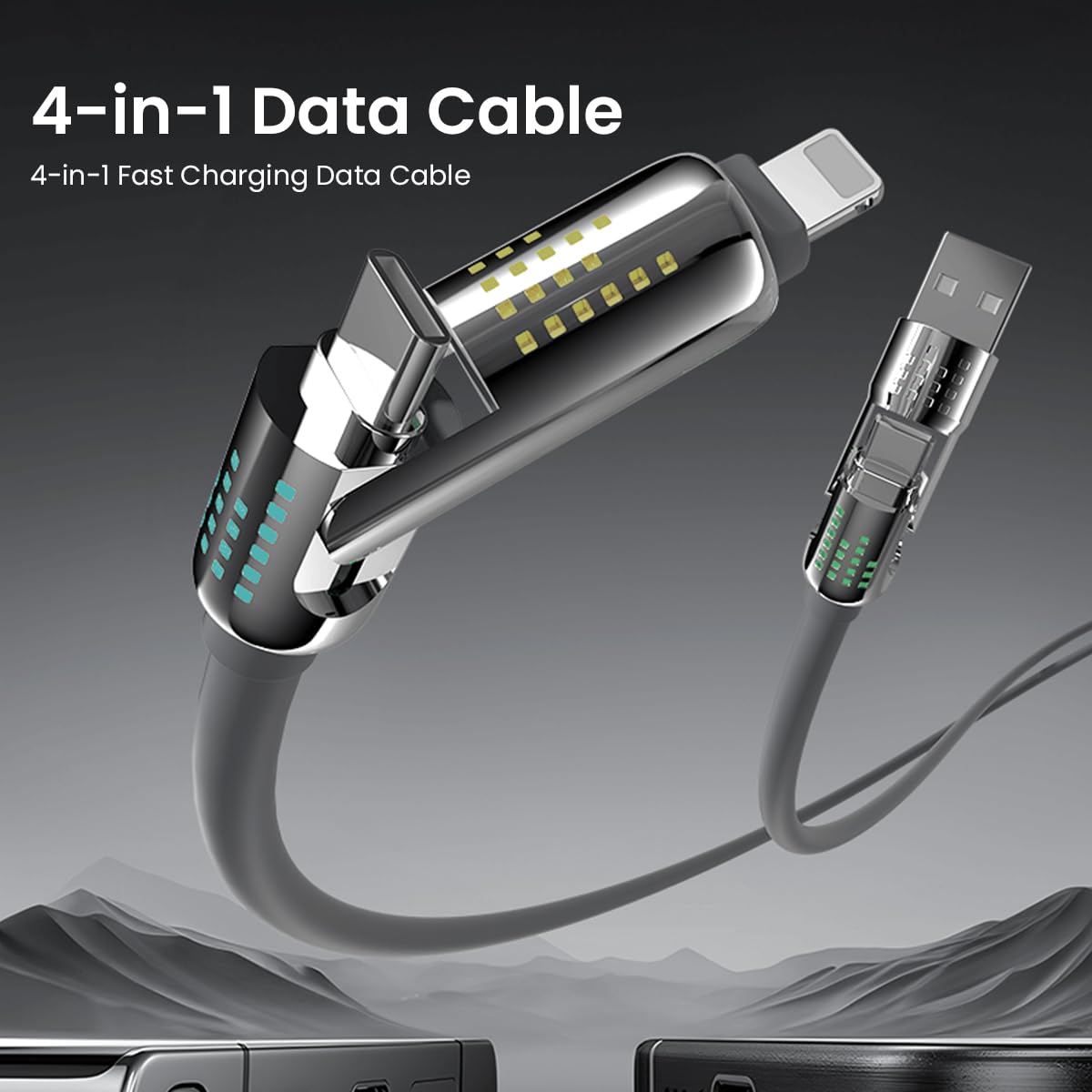 ZORBES 4 in 1 Type C Cable for Phone and Tablet with LED Indicator | 240W 6.6ft Nylon Fast Charging