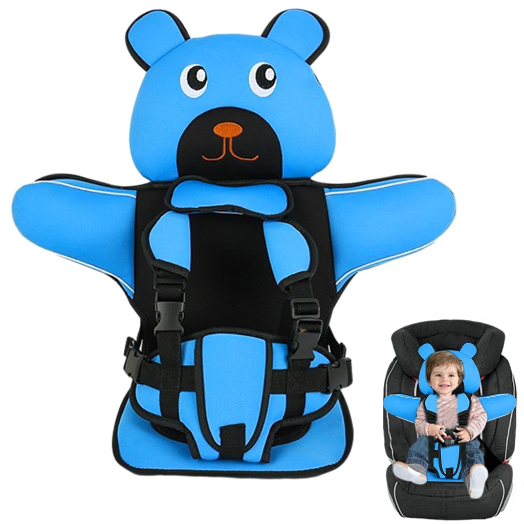 SNOWIE SOFT® Easy Baby Car Seat Liner with Quick Release Safety Buckle, Cartoon Blue Bear Car Seat Liner Pad for Kids Age 2-4 Universal Breathable Safety Seat Liner Pad for Strollers, Car, Scooter