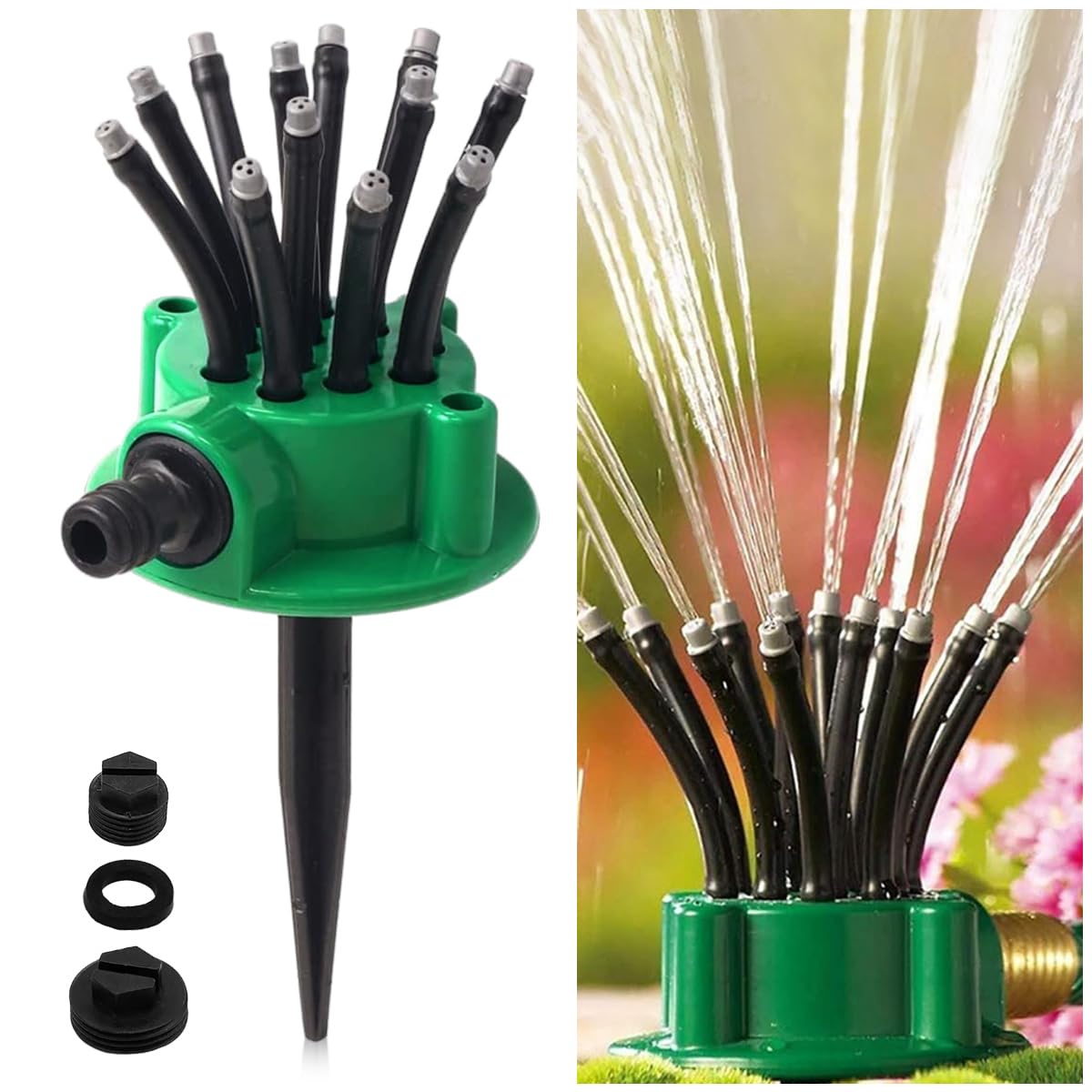 HASTHIP Garden Sprinkler for Lawn and Plant Watering with 12 3‑Hole Pipes | 360° Coverage