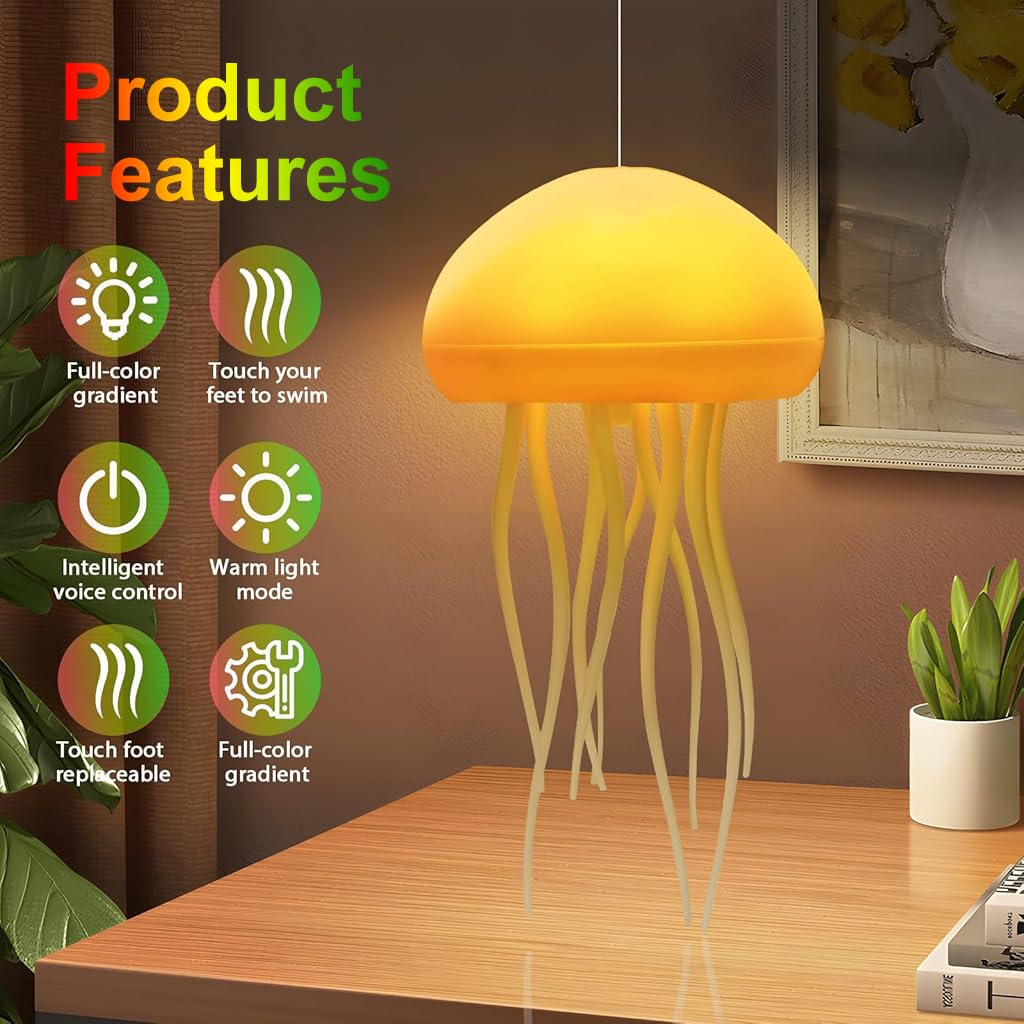 ELEPHANTBOAT Cotton LED Jellyfish Lamp for Bedroom Decor with 72 RGB Colors & 9 Tentacles | USB Rechargeable Voice Control Night Light