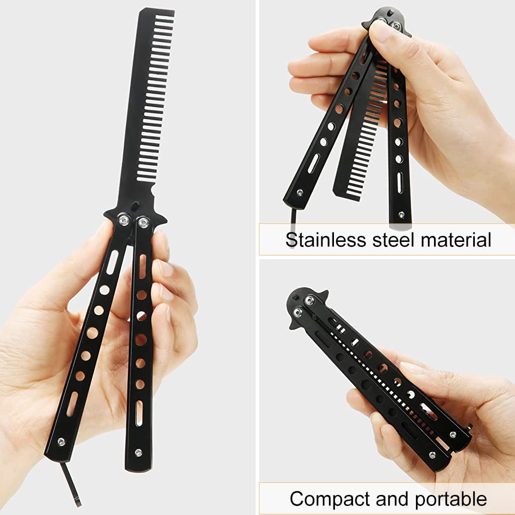 ZIBUYU Butterfly Comb Stainless Steel Folding Training Practice Combs Hair Styling Tool for Practicing Fidget Toy Stocking Stuffer